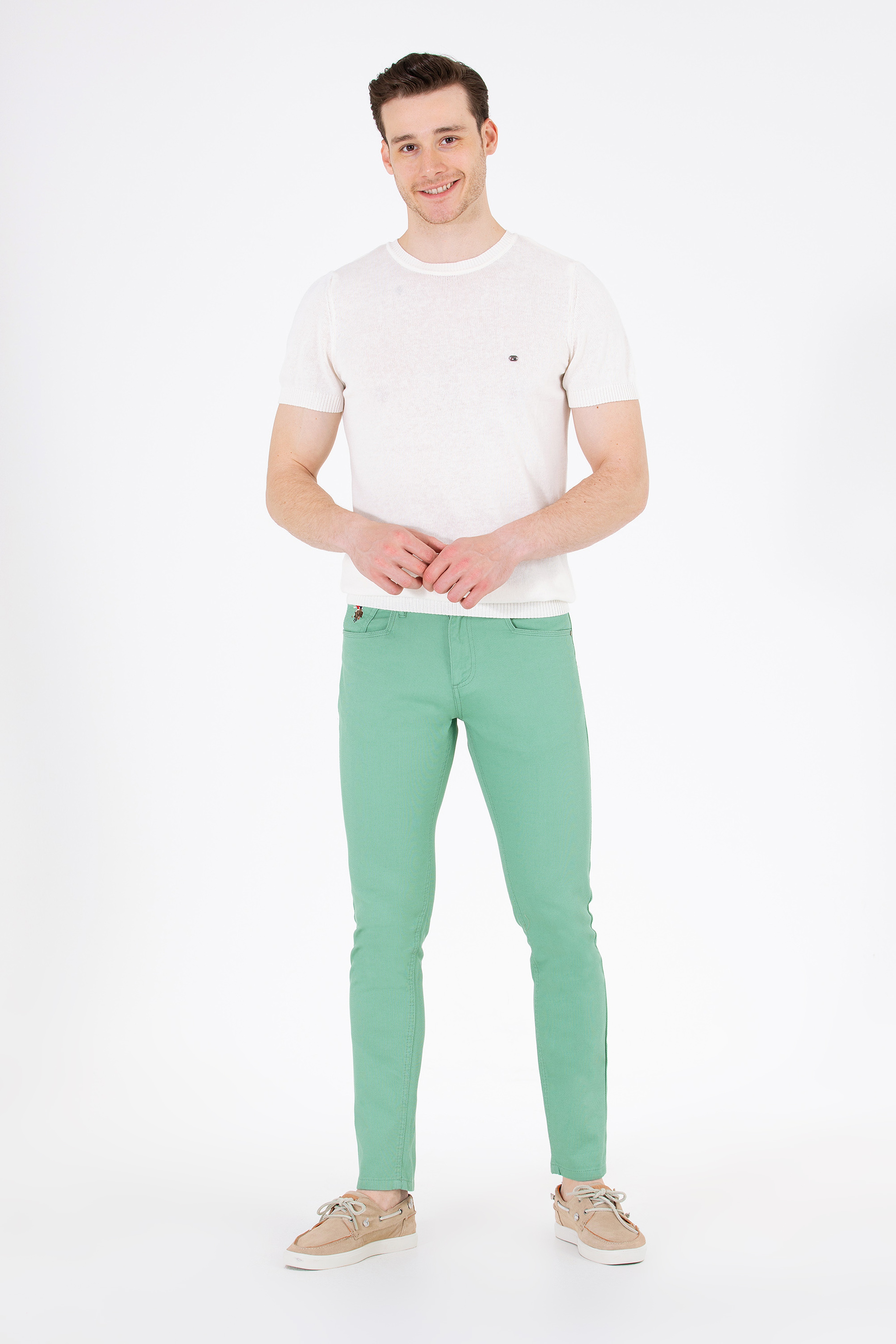 Erkek Slim Fit Koyu Yeşil Kanvas / Chino Pantolon