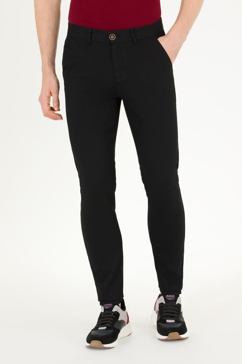 Erkek Slim Fit Siyah Kanvas / Chino Pantolon