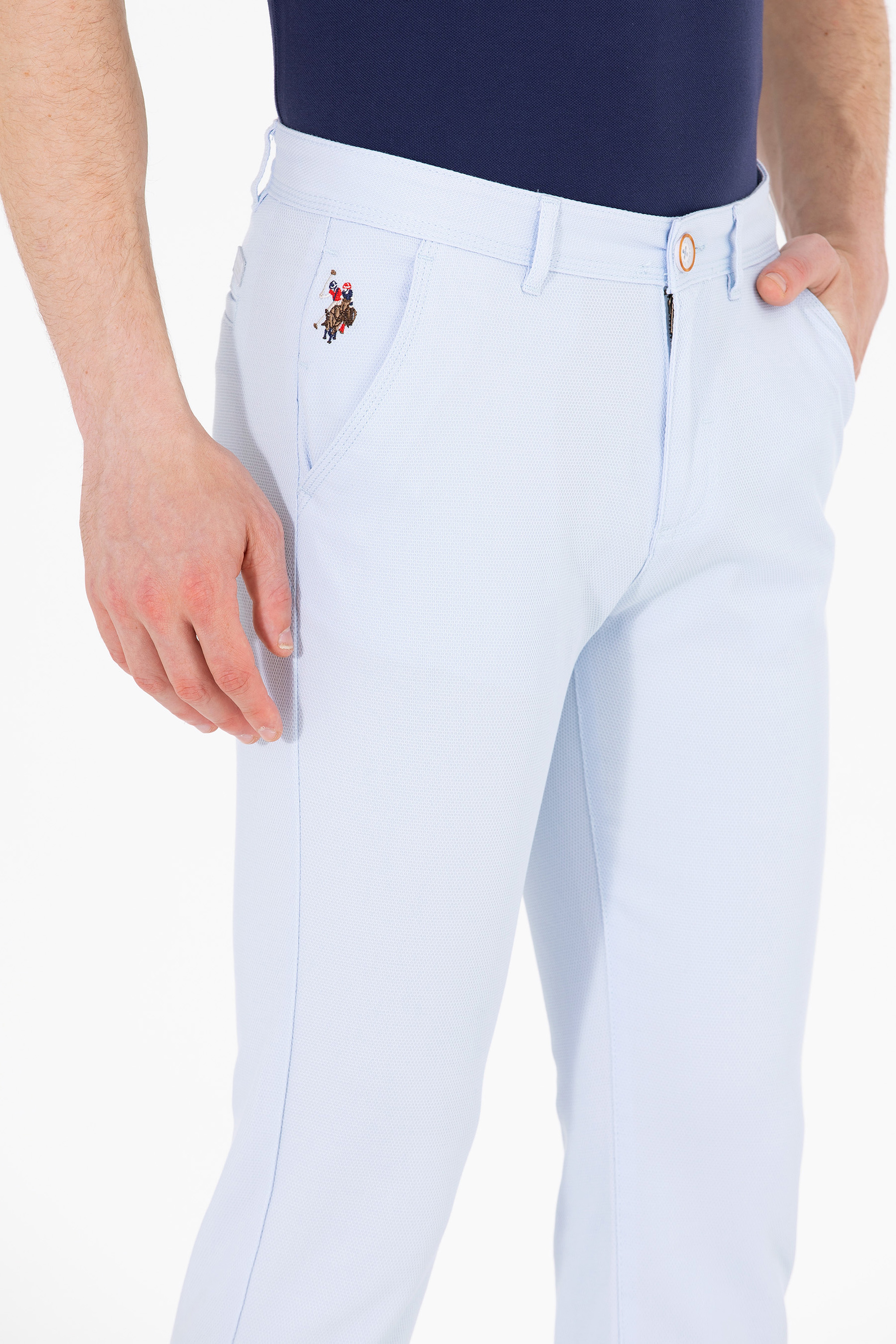Erkek Slim Fit Açık Mavi Kanvas Pantolon