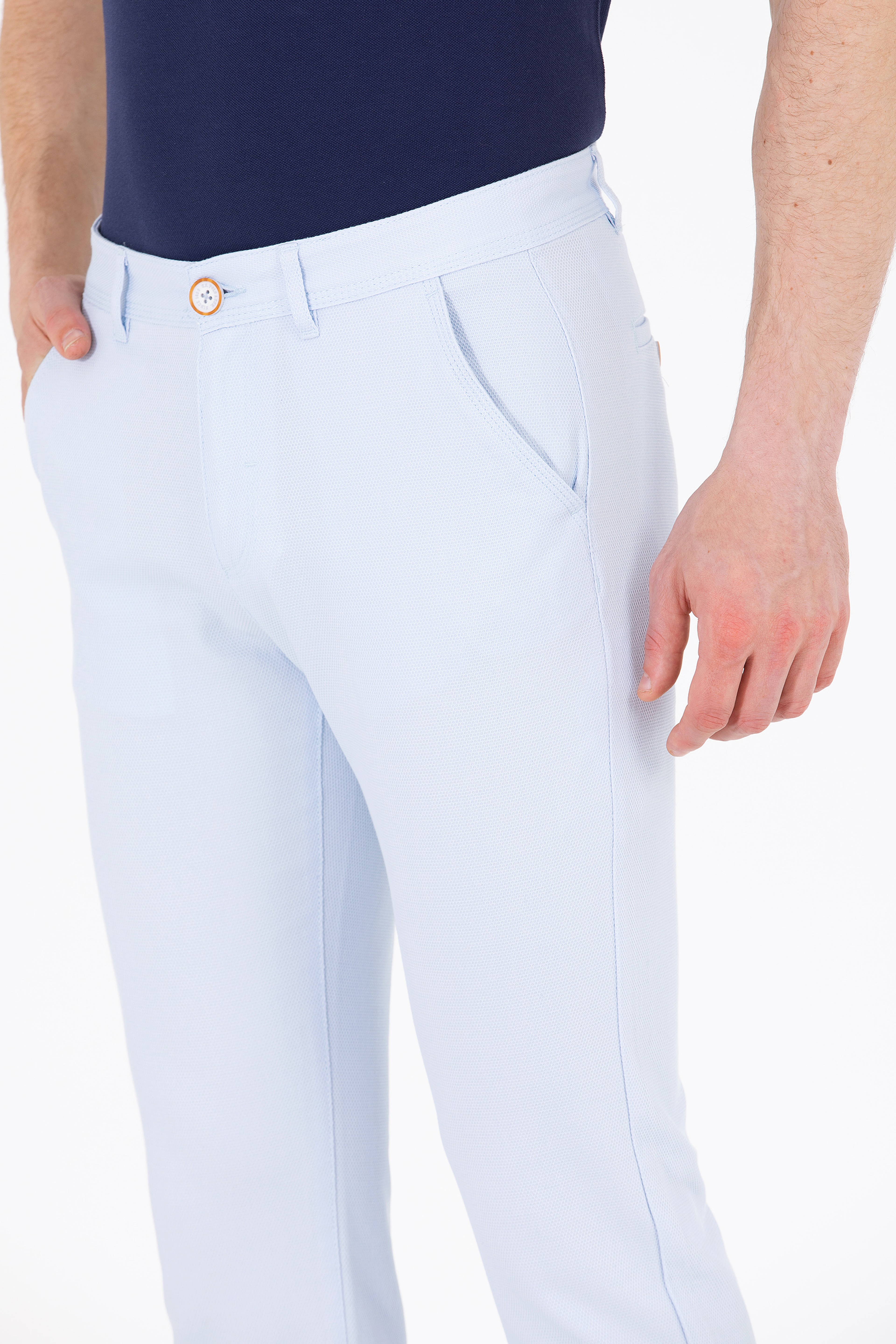 Erkek Slim Fit Açık Mavi Kanvas Pantolon - Image 6
