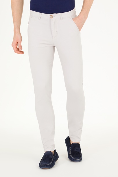 Erkek Slim Fit Açık Gri Kanvas / Chino Pantolon