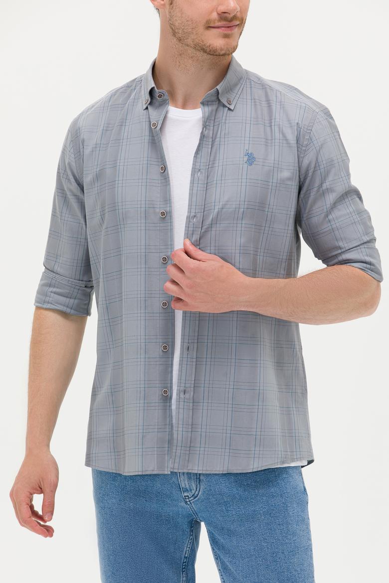 Erkek Mavi Ekoseli Gri Gömlek - 50266122047