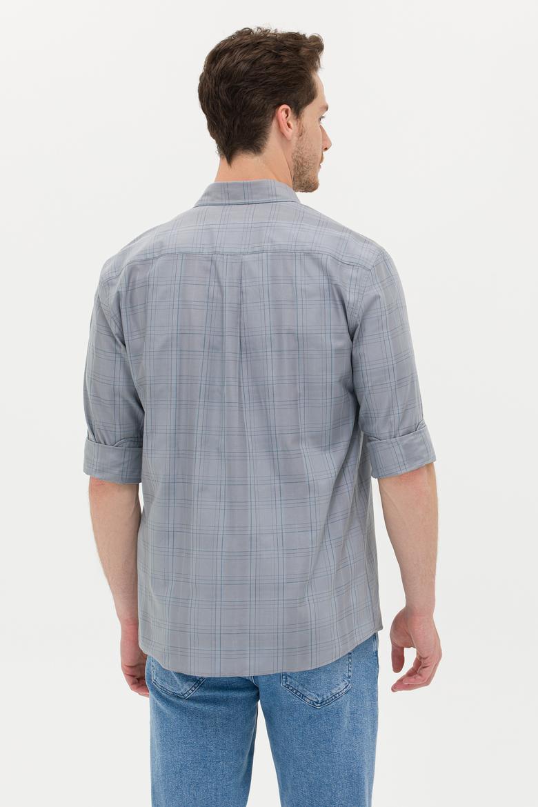 Erkek Mavi Ekoseli Gri Gömlek - 50266122047