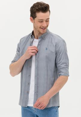 Erkek Mavi Ekoseli Gri Gömlek - 50266122047