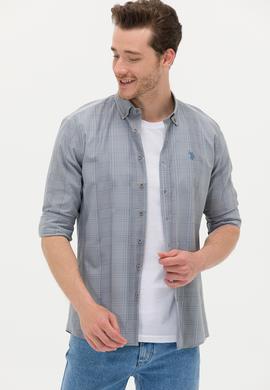 Erkek Mavi Ekoseli Gri Gömlek - 50266122047