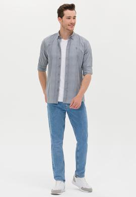 Erkek Mavi Ekoseli Gri Gömlek - 50266122047