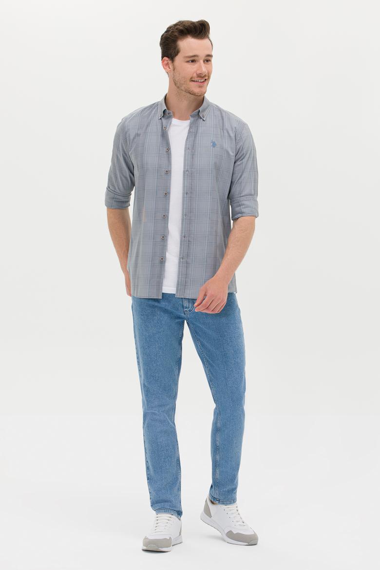Erkek Mavi Ekoseli Gri Gömlek - 50266122047