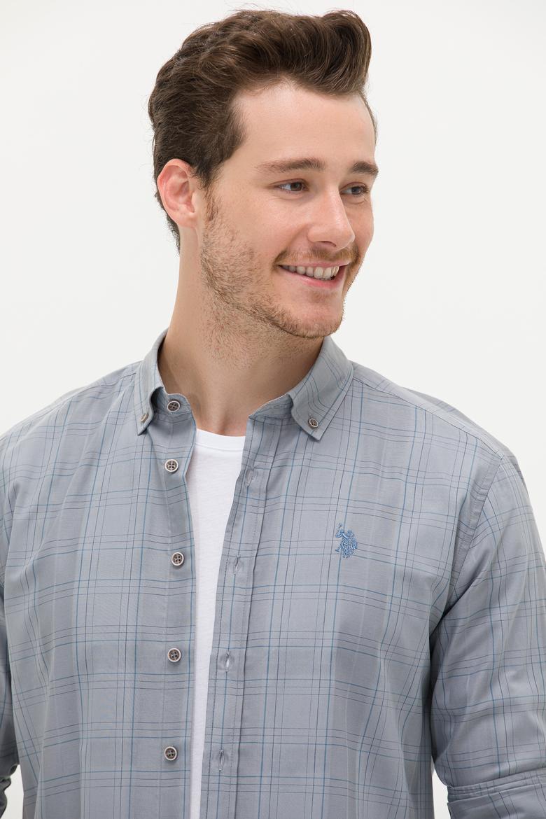 Erkek Mavi Ekoseli Gri Gömlek - 50266122047