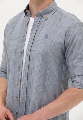 Erkek Mavi Ekoseli Gri Gömlek - 50266122047