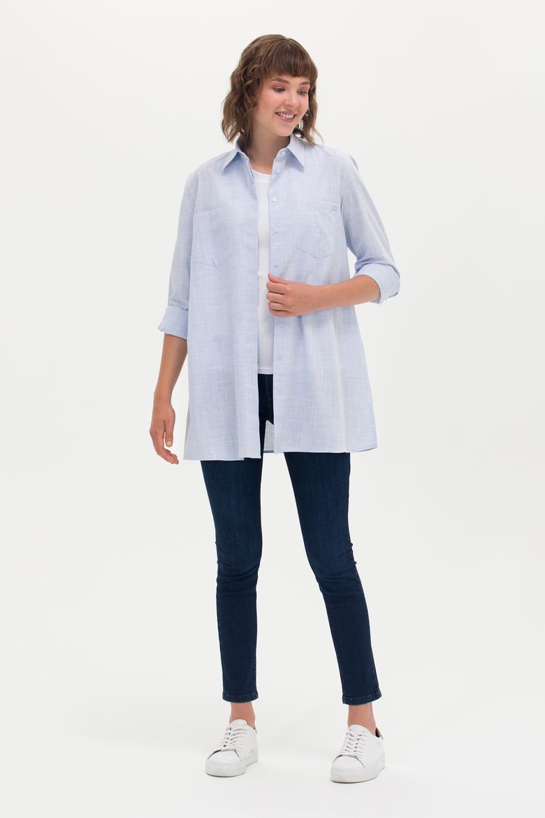 Kadın Açık Mavi Uzun Kollu Gömlek - 50270264015