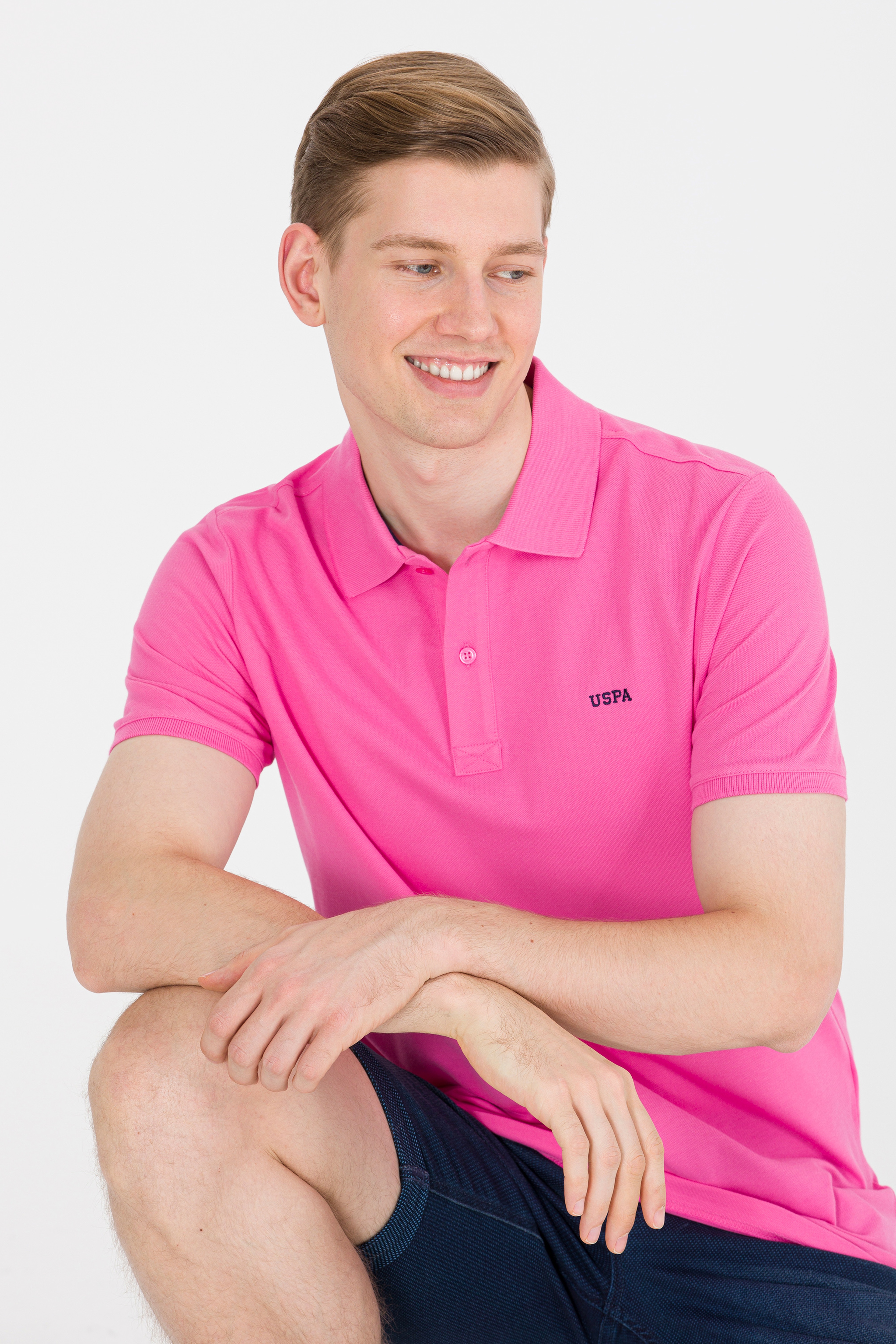 Erkek Pembe Basic Polo Yaka Tişört