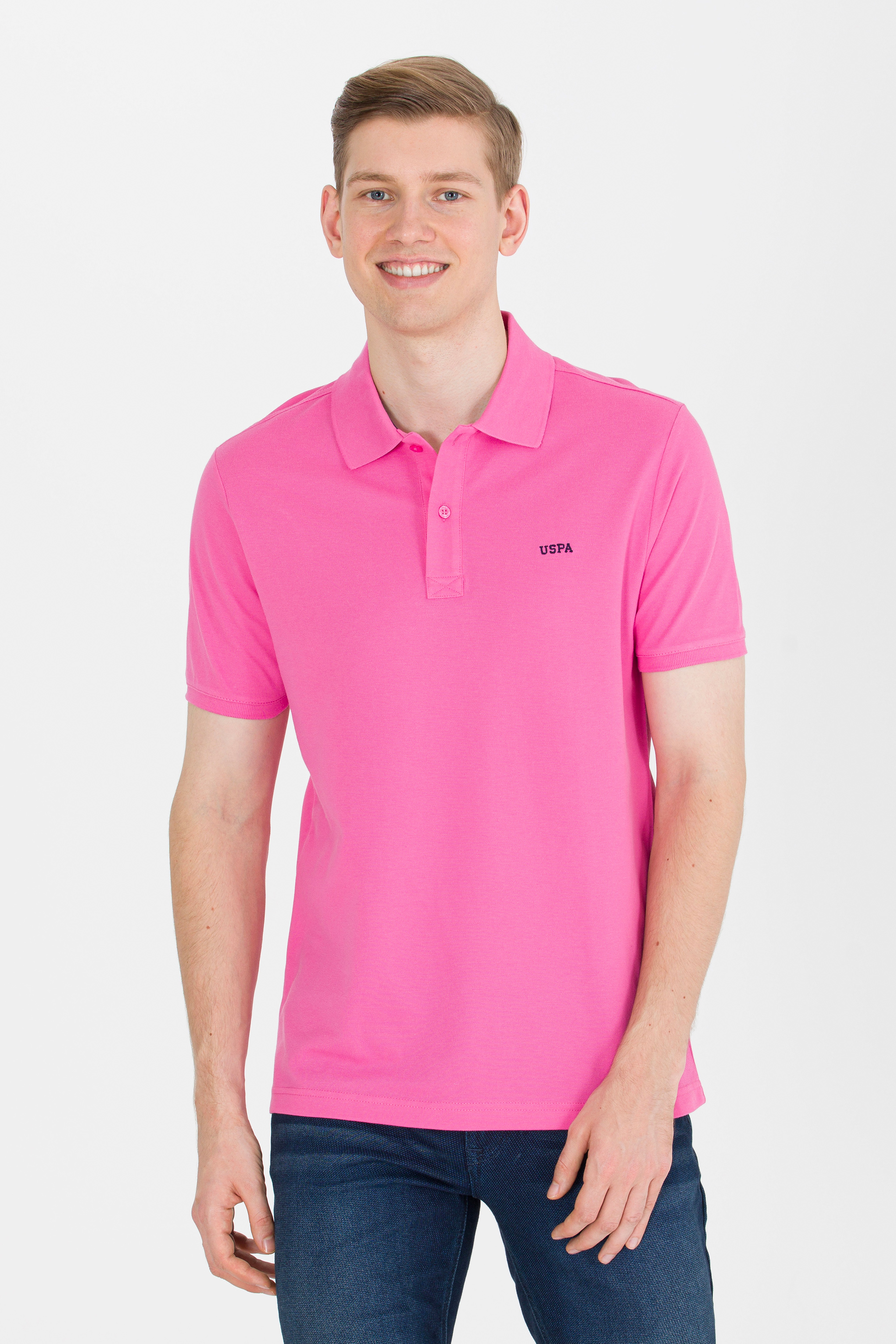 Erkek Pembe Basic Polo Yaka Tişört - Image 3