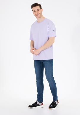 Erkek Lila Oversize Bisiklet Yaka Tişört - 50264917059