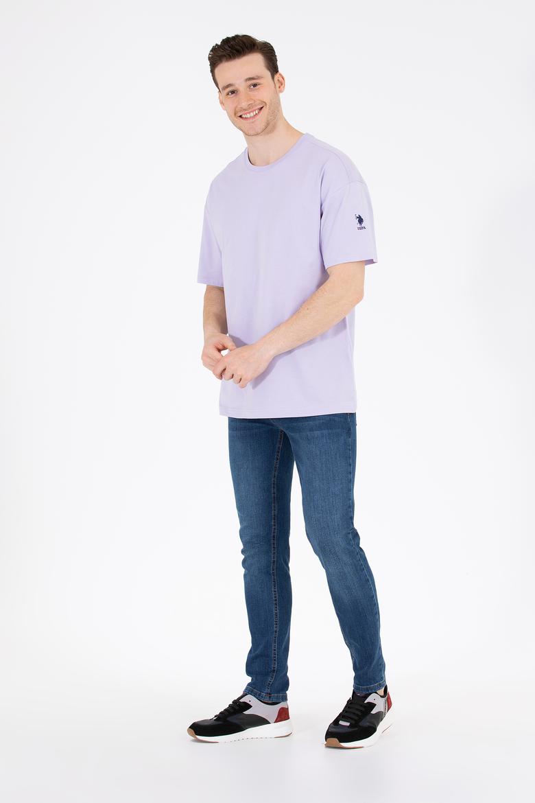 Erkek Lila Oversize Bisiklet Yaka Tişört - 50264917059