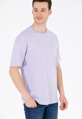 Erkek Lila Oversize Bisiklet Yaka Tişört - 50264917059