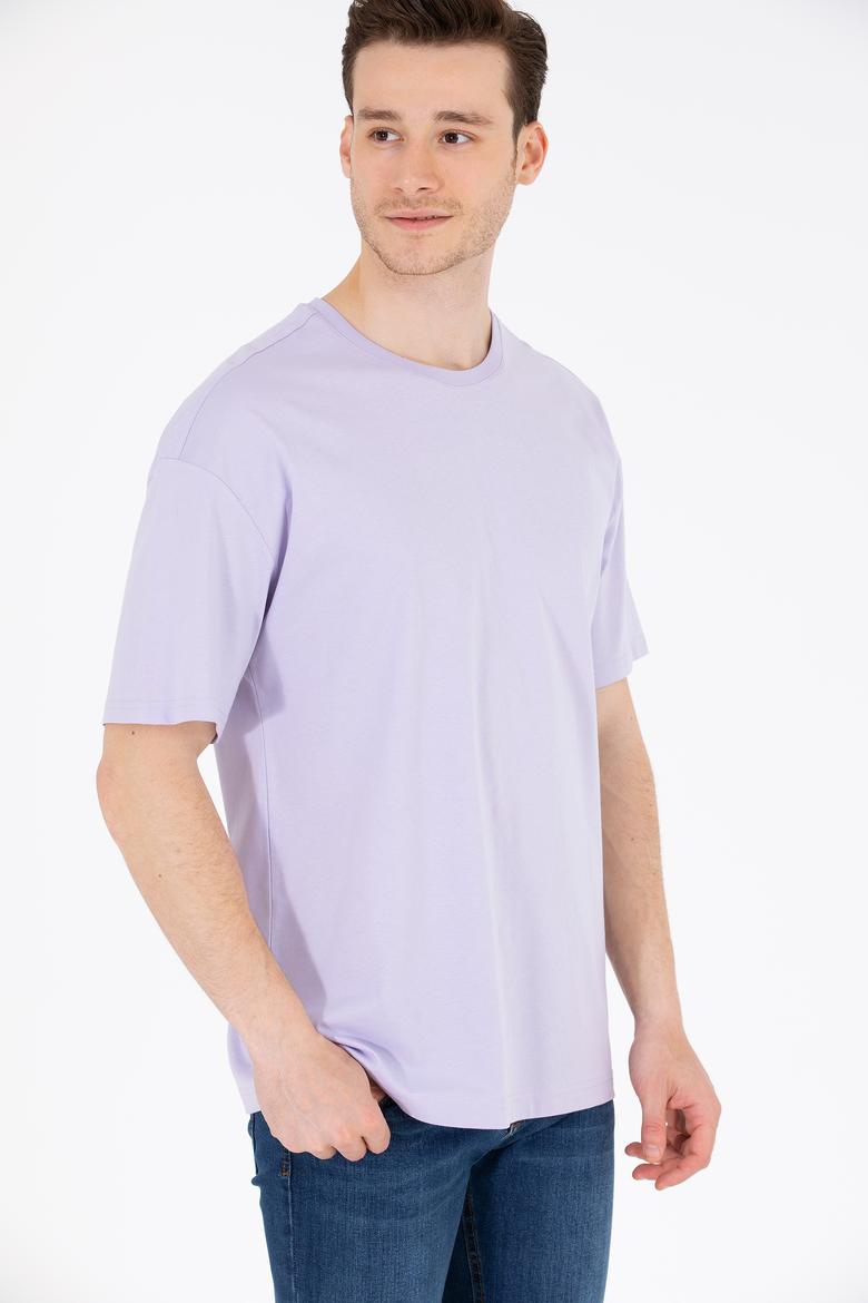 Erkek Lila Oversize Bisiklet Yaka Tişört - 50264917059