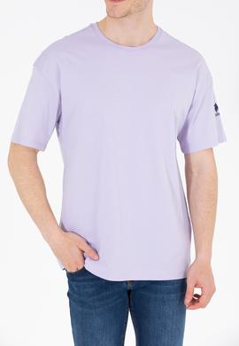 Erkek Lila Oversize Bisiklet Yaka Tişört - 50264917059