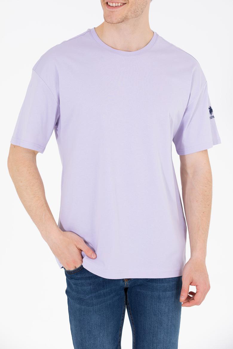 Erkek Lila Oversize Bisiklet Yaka Tişört - 50264917059