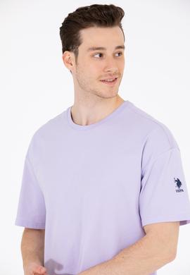 Erkek Lila Oversize Bisiklet Yaka Tişört - 50264917059