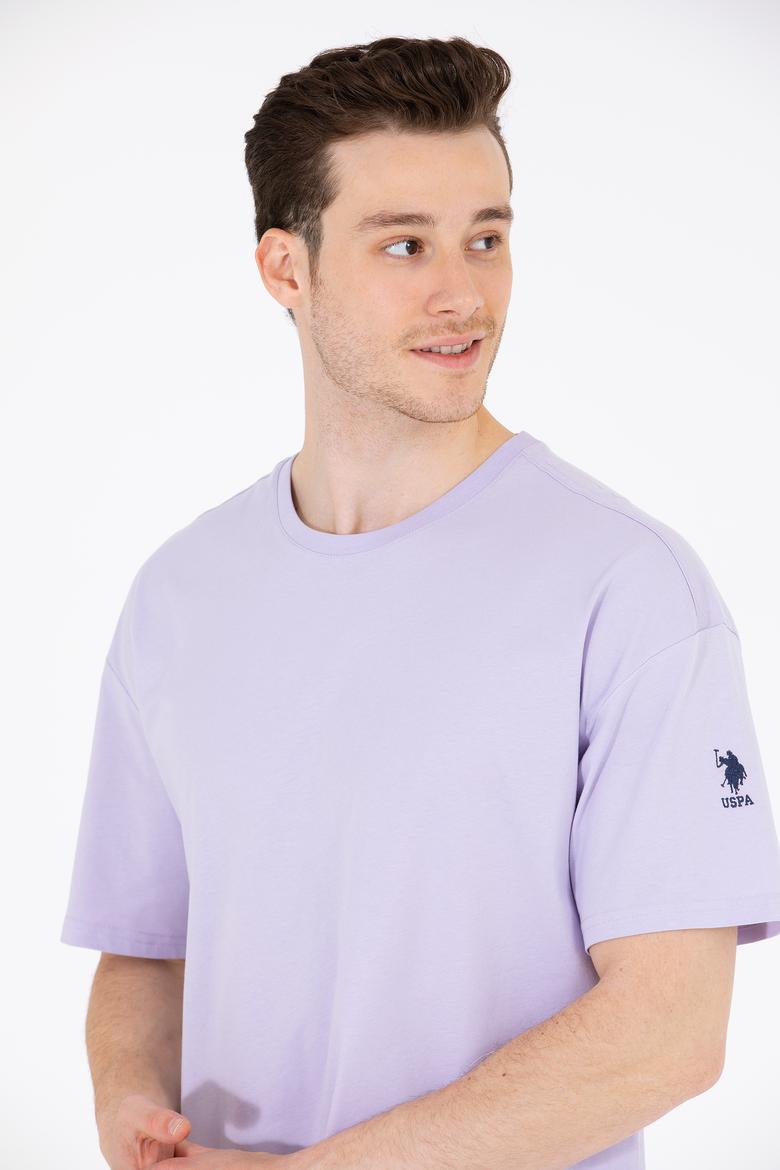 Erkek Lila Oversize Bisiklet Yaka Tişört - 50264917059