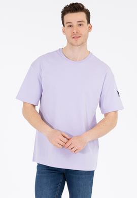 Erkek Lila Oversize Bisiklet Yaka Tişört - 50264917059