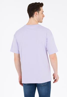 Erkek Lila Oversize Bisiklet Yaka Tişört - 50264917059