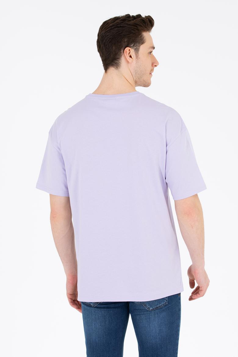 Erkek Lila Oversize Bisiklet Yaka Tişört - 50264917059