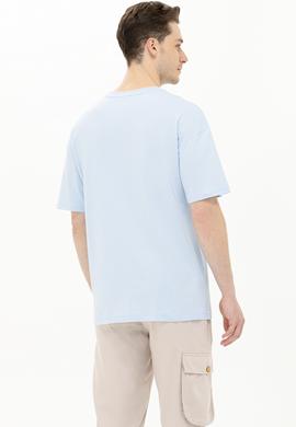 Erkek Açık Mavi Oversize Bisiklet Yaka Tişört - 50264917138