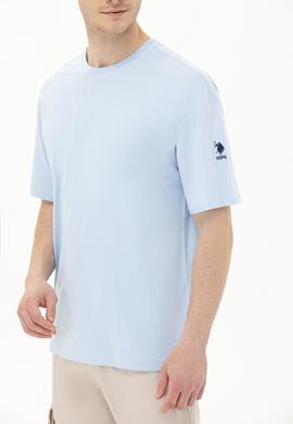 Erkek Açık Mavi Oversize Bisiklet Yaka Tişört - 50264917138