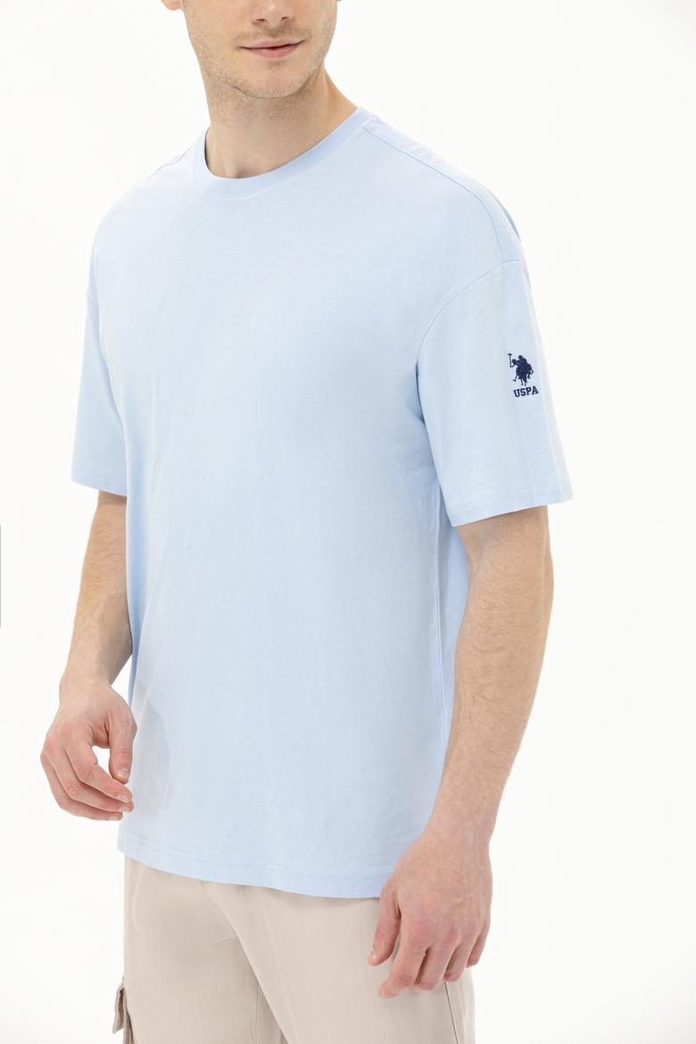 Erkek Açık Mavi Oversize Bisiklet Yaka Tişört - 50264917138