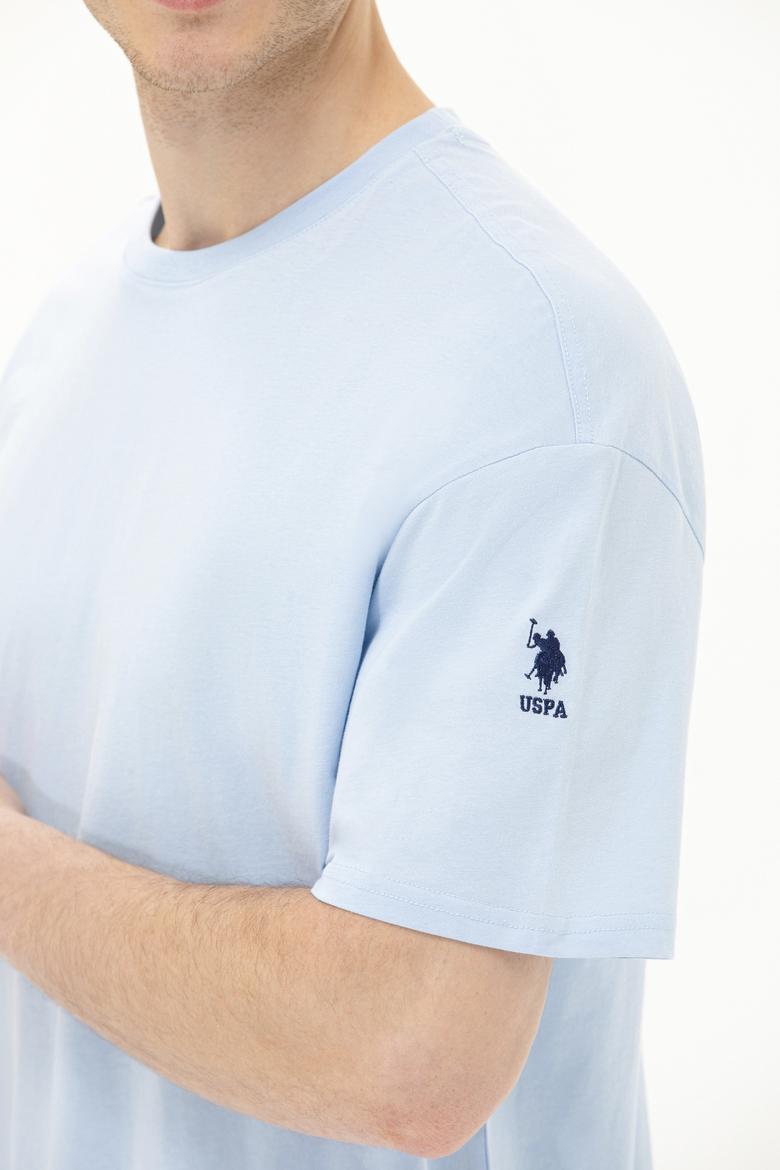 Erkek Açık Mavi Oversize Bisiklet Yaka Tişört - 50264917138