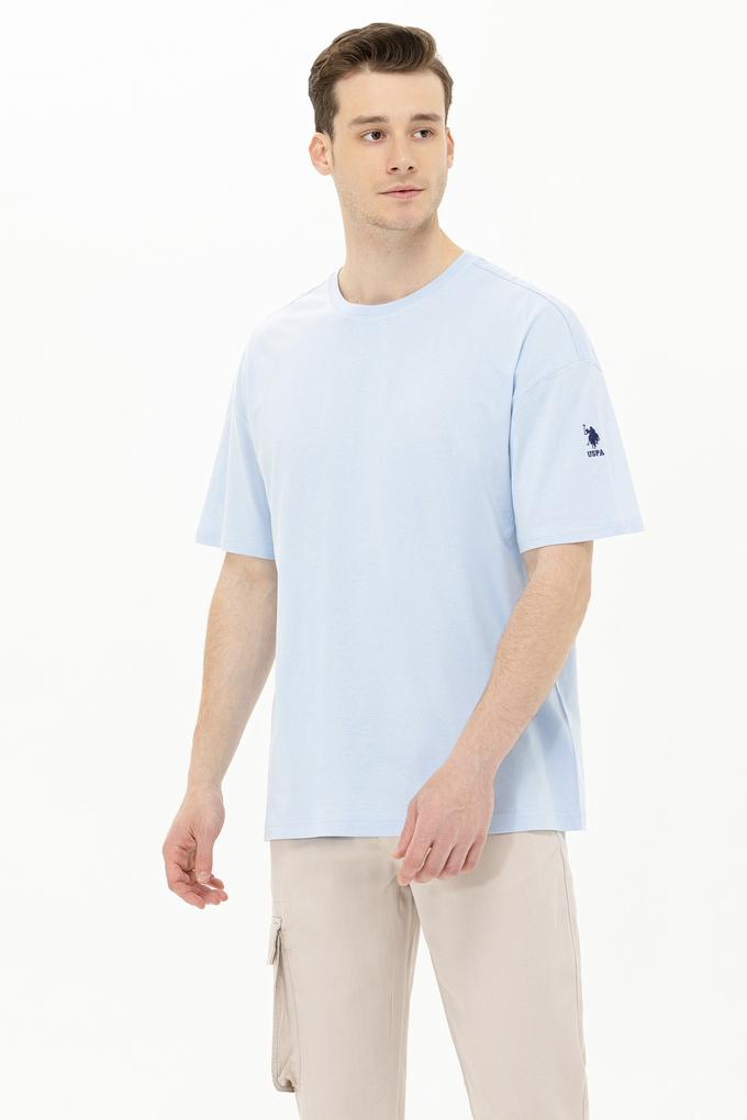 Erkek Açık Mavi Oversize Bisiklet Yaka Tişört