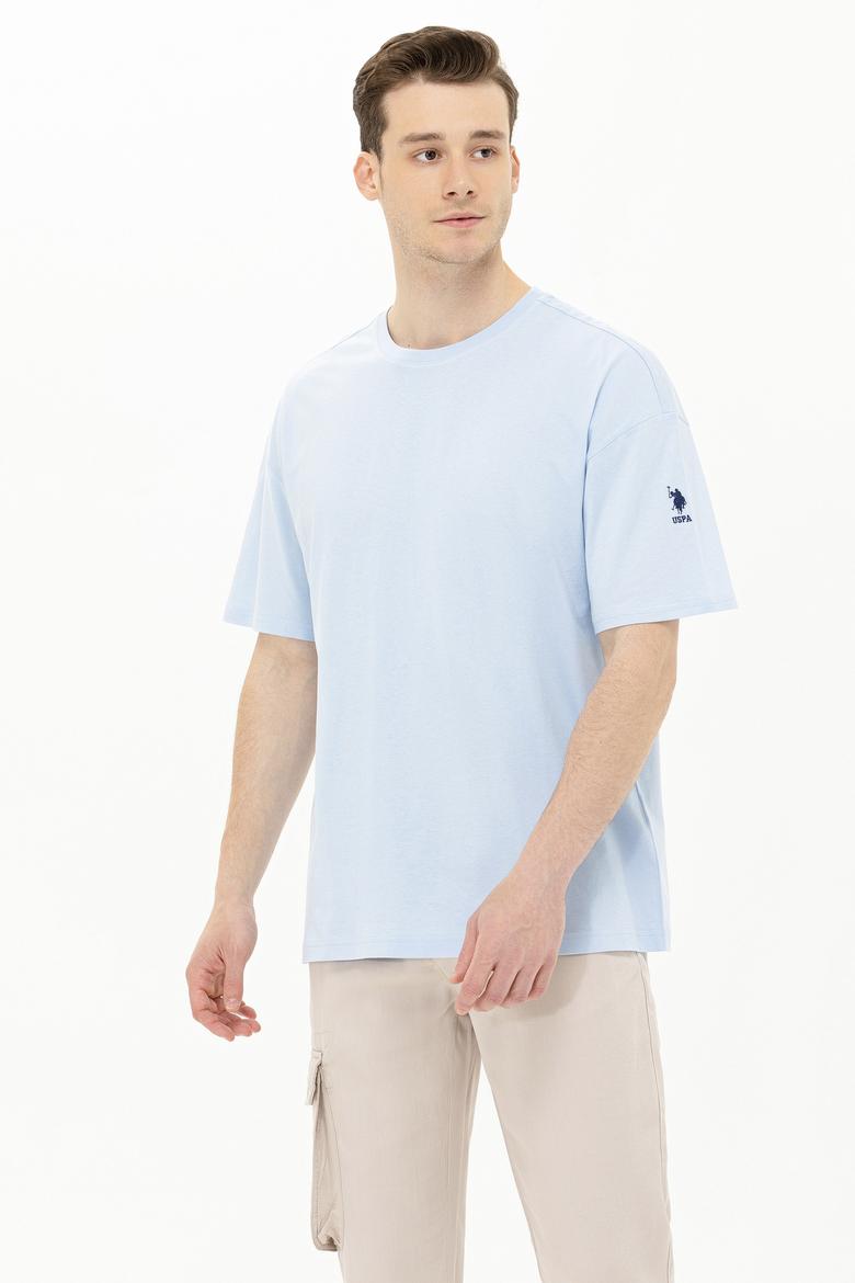 Erkek Açık Mavi Oversize Bisiklet Yaka Tişört