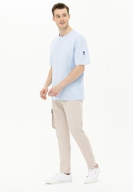 Erkek Açık Mavi Oversize Bisiklet Yaka Tişört - 50264917138