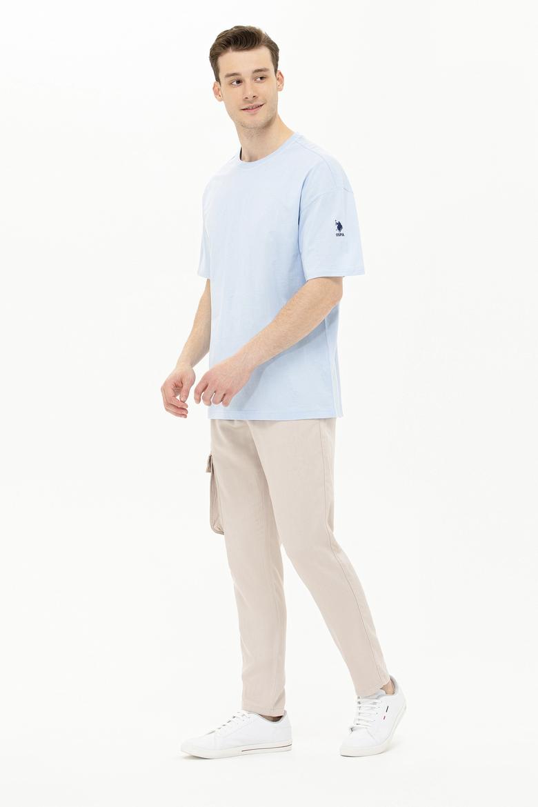 Erkek Açık Mavi Oversize Bisiklet Yaka Tişört - 50264917138