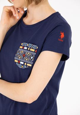 Kadın Lacivert Bisiklet Yaka Tişört - 50271647008