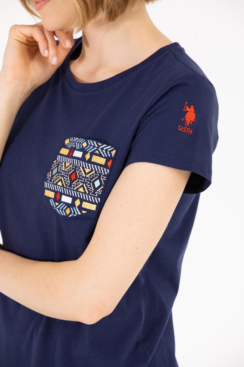 Kadın Lacivert Bisiklet Yaka Tişört - 50271647008