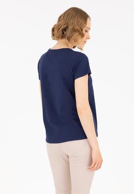 Kadın Lacivert Bisiklet Yaka Tişört - 50271647008