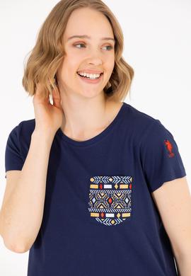 Kadın Lacivert Bisiklet Yaka Tişört - 50271647008