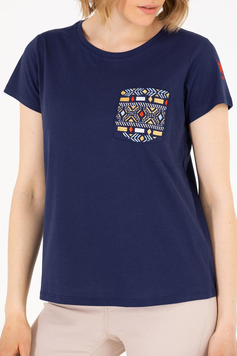 Kadın Lacivert Bisiklet Yaka Tişört - 50271647008