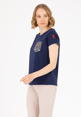 Kadın Lacivert Bisiklet Yaka Tişört - 50271647008