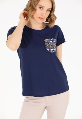 Kadın Lacivert Bisiklet Yaka Tişört - 50271647008