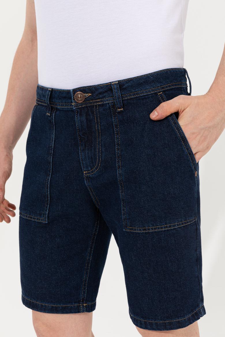 Erkek Koyu Mavi Jean Şort - 50254439001
