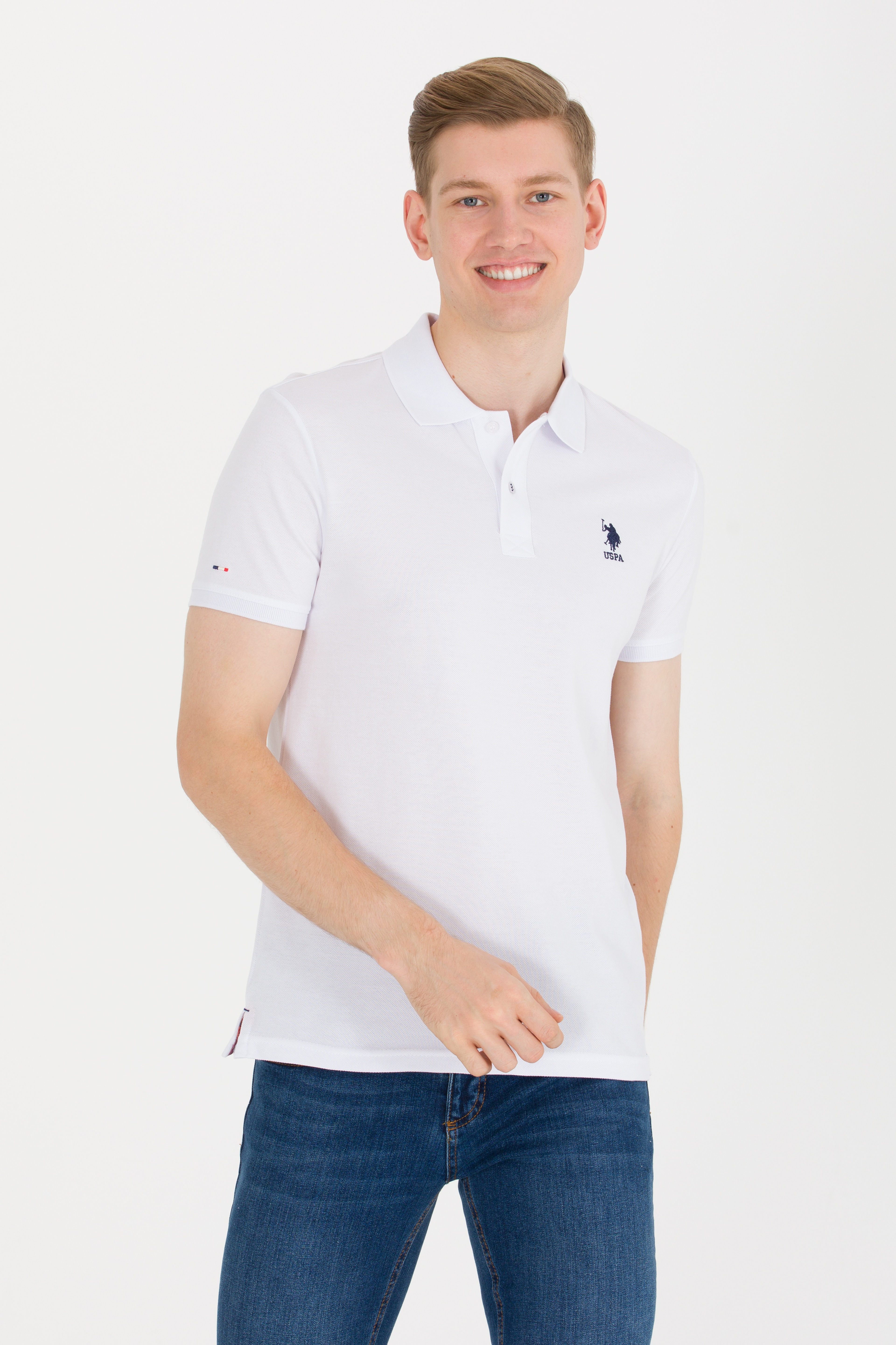 Erkek Beyaz Basic Polo Yaka Tişört - Image 4