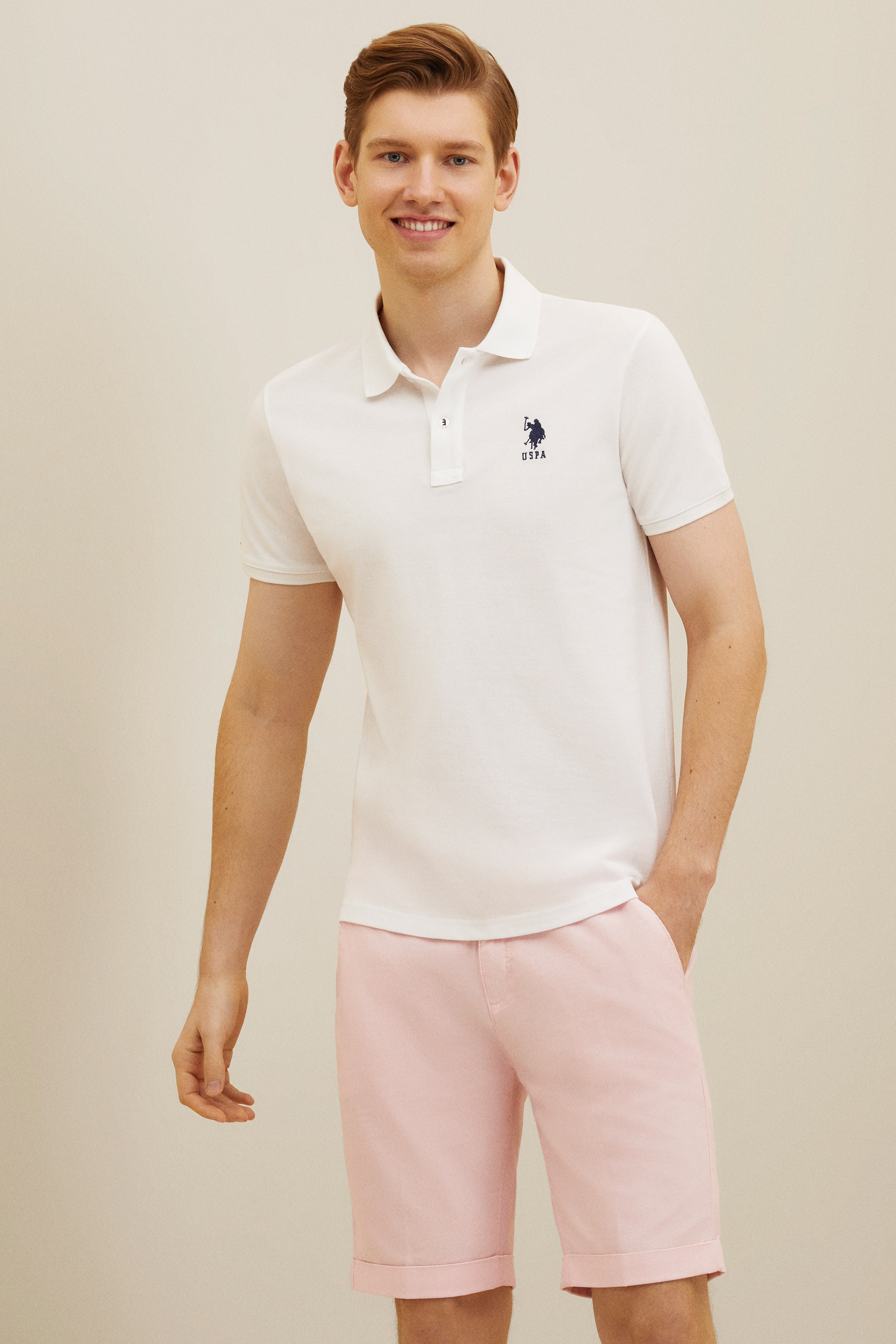 Erkek Beyaz Basic Polo Yaka Tişört - Image 1