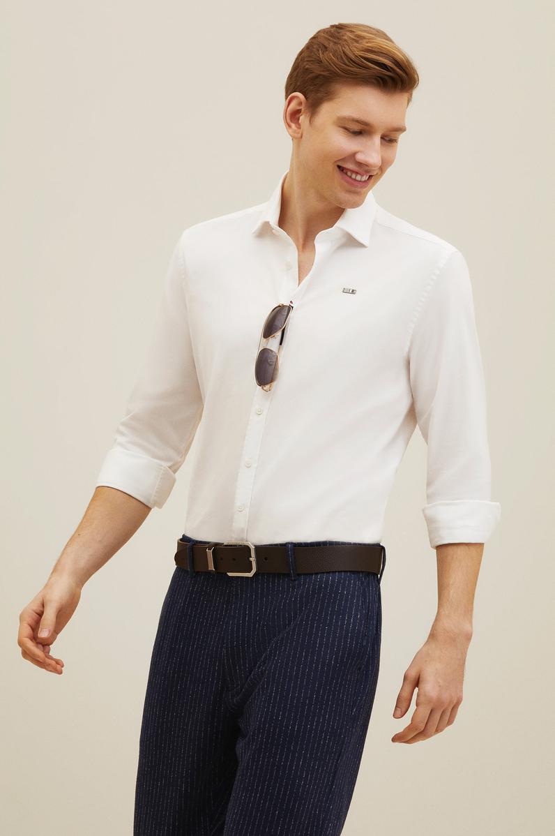 Erkek Beyaz Uzun Kollu Basic Gömlek