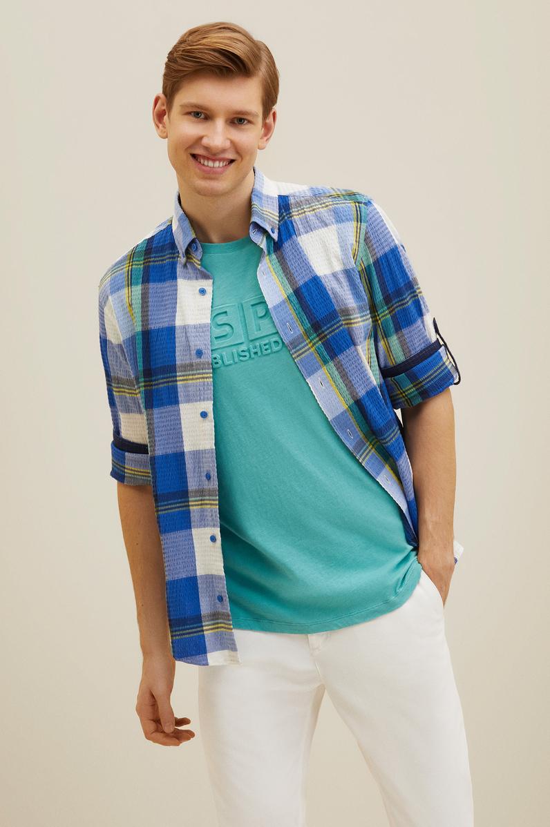 Erkek Ekoseli Saks Gömlek