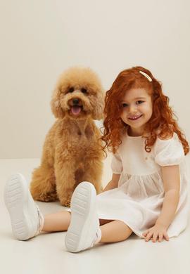 Kız Çocuk Beyaz Kısa Kol Dokuma Elbise - 50262740003