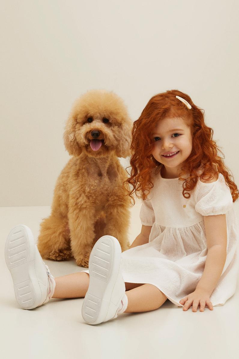 Kız Çocuk Beyaz Kısa Kol Dokuma Elbise