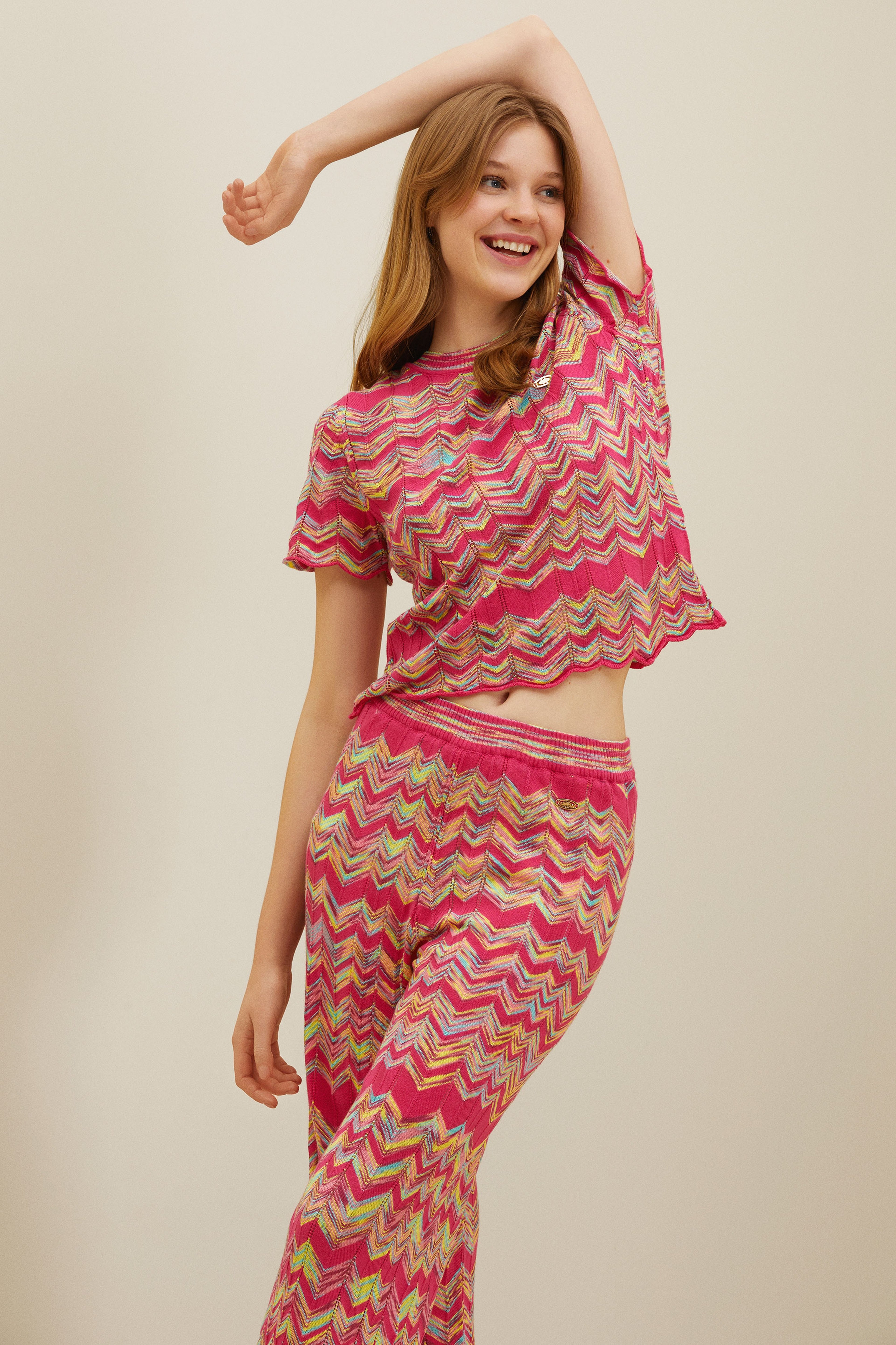 Kadın Pembe Triko Pantolon - Image 1
